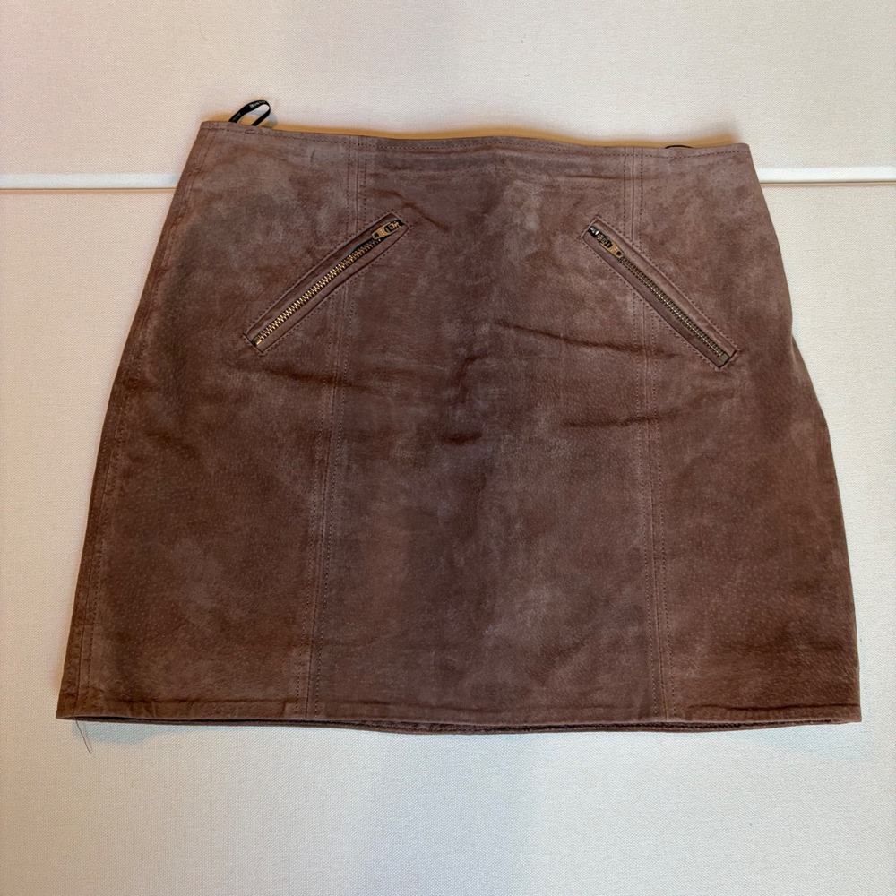 BlankNYC Suede Leather Mini Skirt 26 Brown Excellent Zipper Detail 73K-0361NO